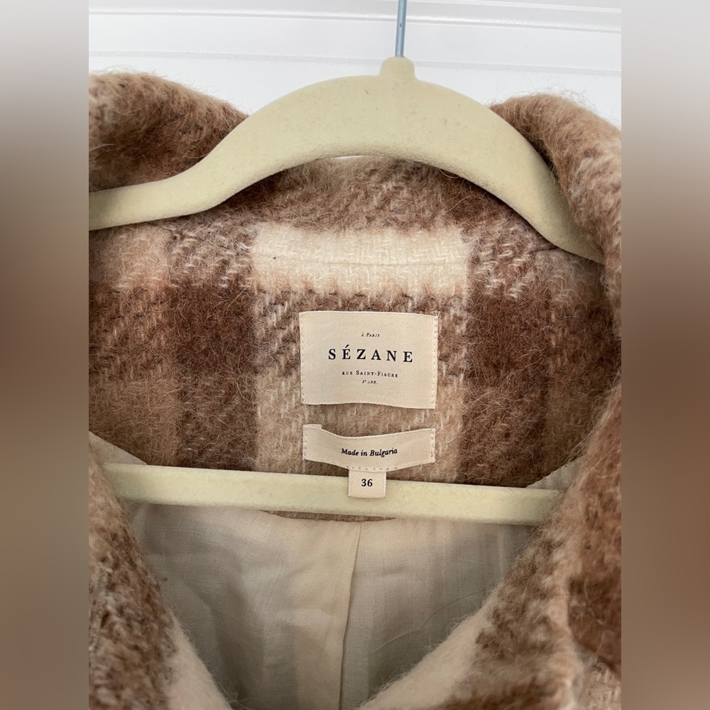 Sezane Alda Brown and Cream Plaid Jacket FR 36/US 4 - Picture 8 of 15